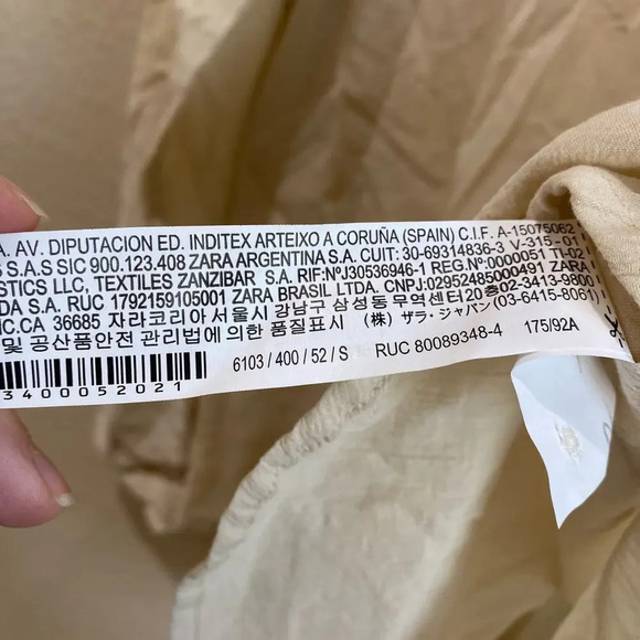 ZARA Tan Button Down Long Sleeve Shirt Cotton Beige Size Small Natural Office - Picture 5 of 6